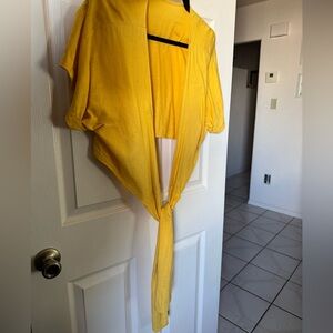 Express Yellow Tie-Front Blouse
